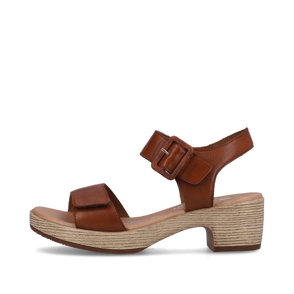 Chocolate brown remonte women´s strap sandals D0N52-24 with hook and loop fastener. Outside of the shoe.