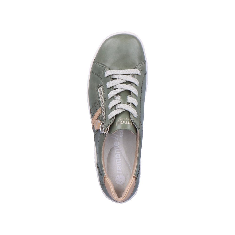 Reed green remonte women´s lace-up shoes R1432-52 with zipper and holes on the side. Shoe from the top.