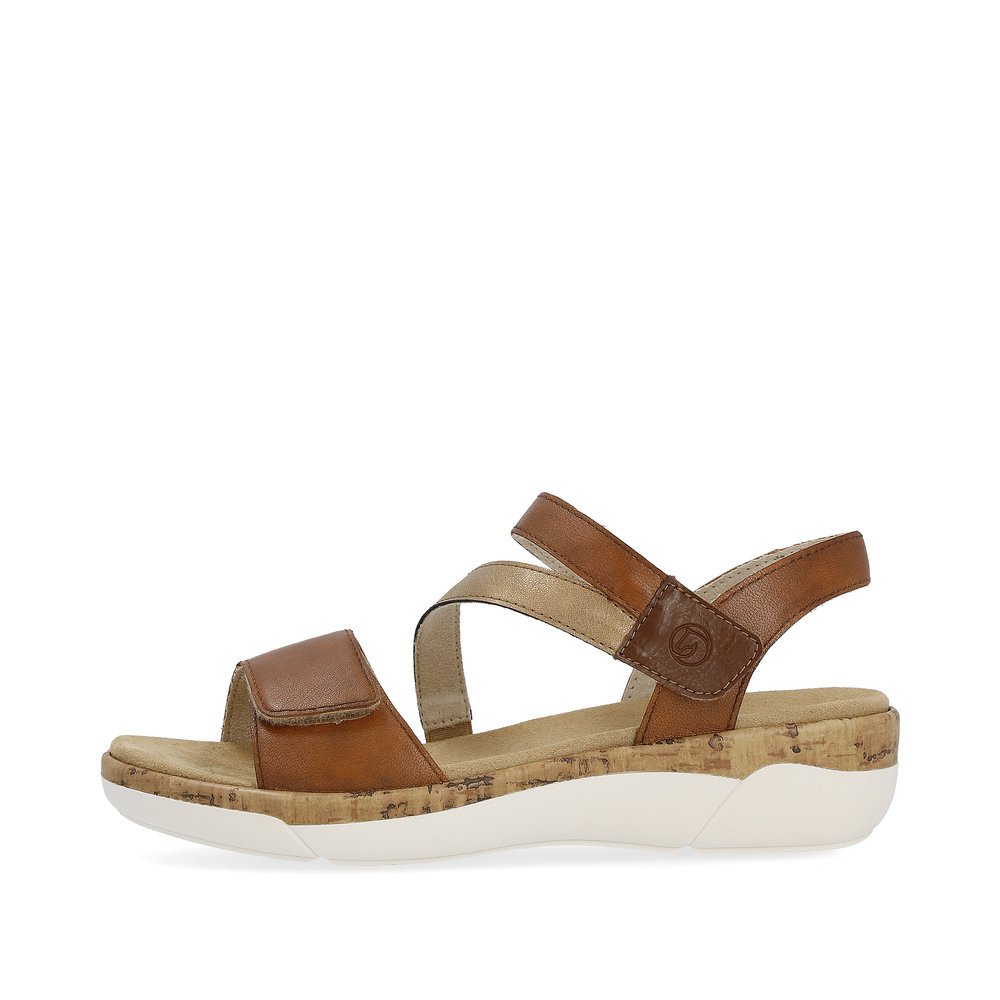 Brown remonte women´s strap sandals R6860-24 with a hook and loop fastener. Outside of the shoe.