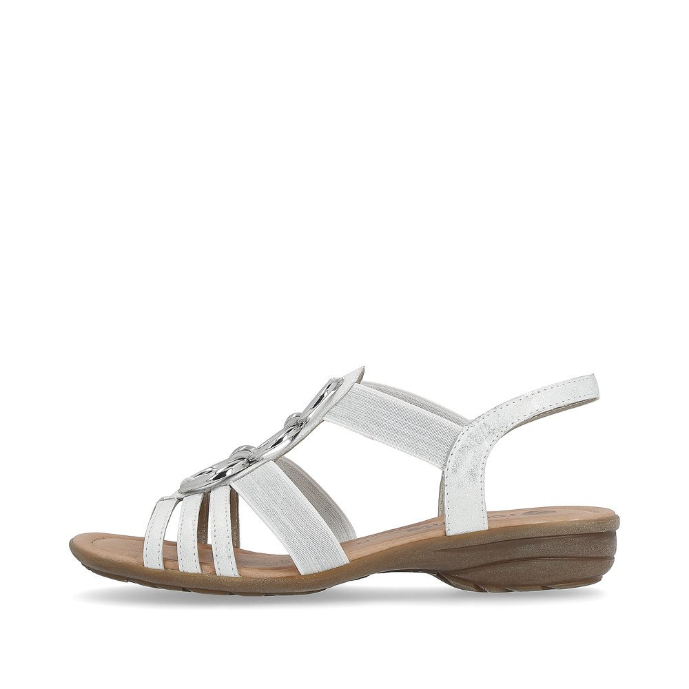 White remonte women´s strap sandals R3605-80 with an elastic insert. Outside of the shoe.