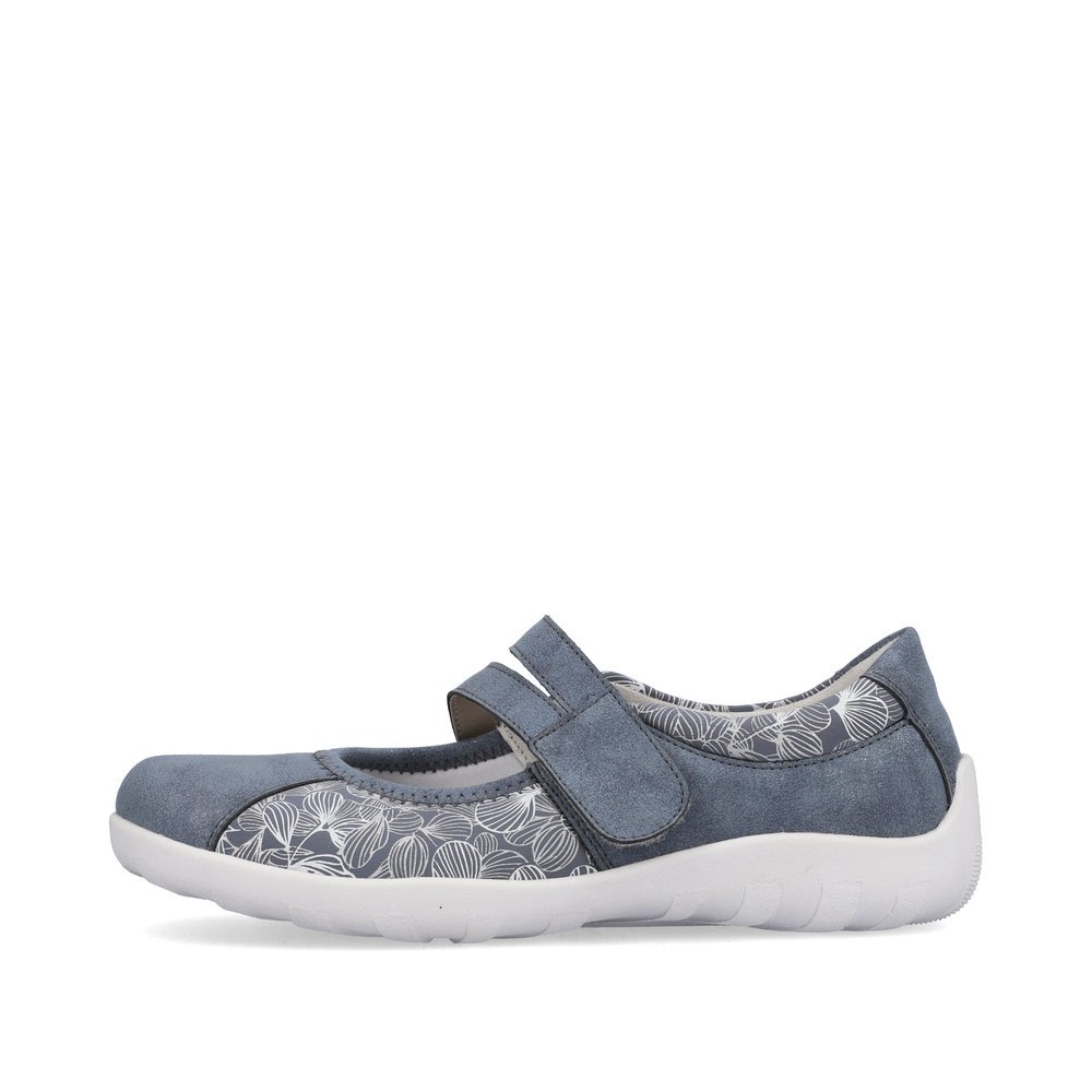 Blue remonte women´s ballerinas R3510-12 with hook and loop fastener. Outside of the shoe.