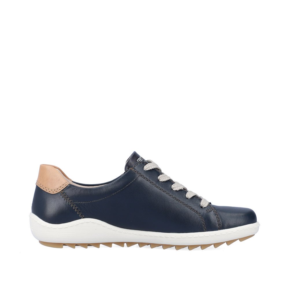Blue remonte women´s lace-up shoes R1432-14 with zipper and comfort width G. Shoe inside.
