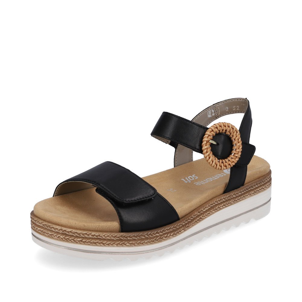Graphite black remonte women´s strap sandals D0Q52-00 with a hook and loop fastener. Shoe laterally.