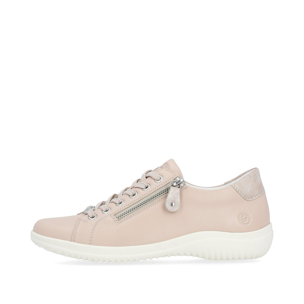 Pink remonte women´s lace-up shoes D1E03-31 with a zipper and comfort width G. Outside of the shoe.