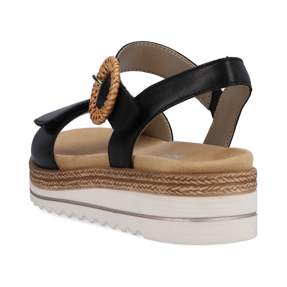 Graphite black remonte women´s strap sandals D0Q52-00 with a hook and loop fastener. Shoe from the back.