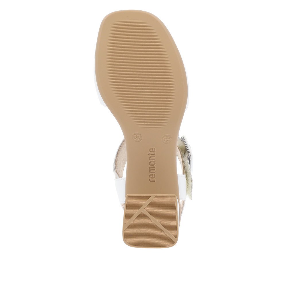 White remonte women´s strap sandals D1K51-81 with hook and loop fastener. Outsole of the shoe.