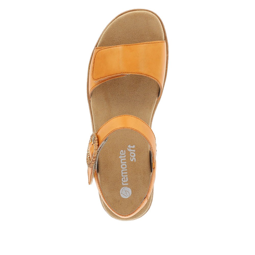 Orange remonte women´s strap sandals D0Q52-38 with hook and loop fastener. Shoe from the top.