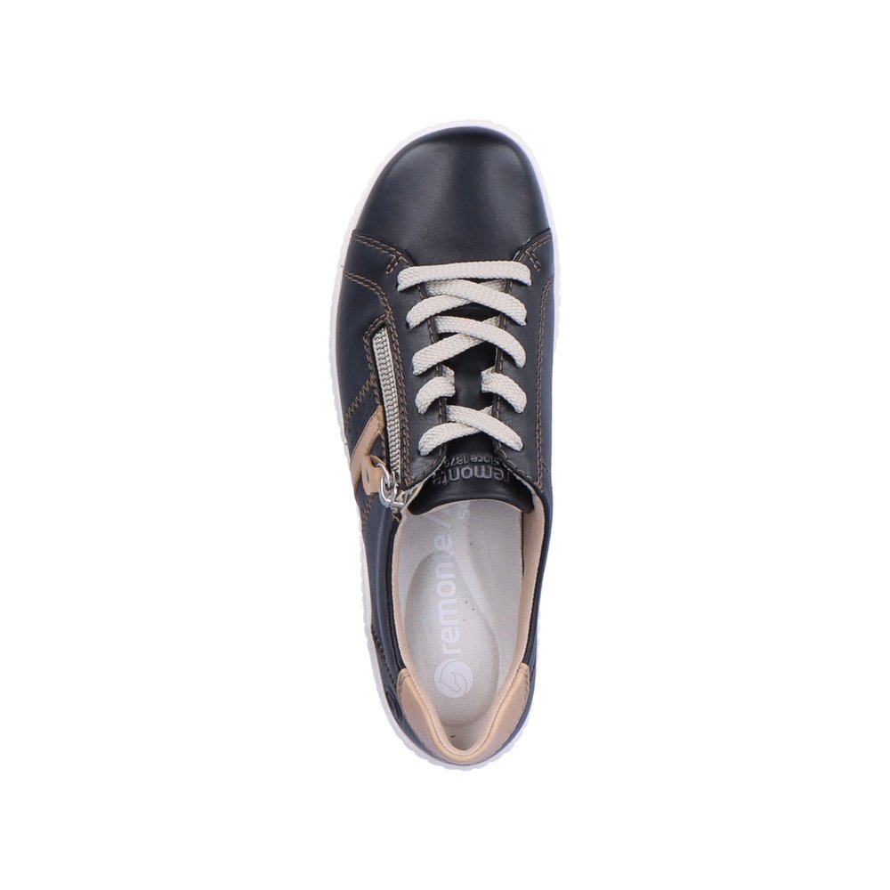 Black remonte women´s lace-up shoes R1432-01 with a zipper and holes on the side. Shoe from the top.