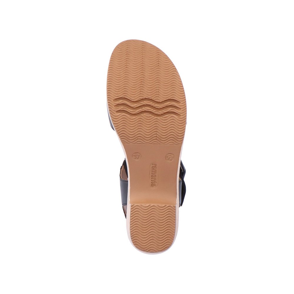 Black remonte women´s strap sandals D0N52-00 with hook and loop fastener. Outsole of the shoe.