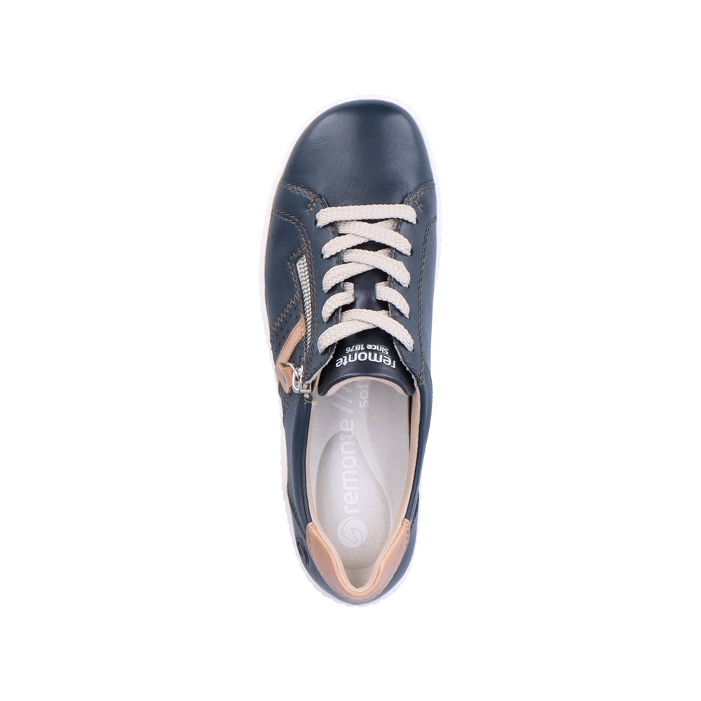 Blue remonte women´s lace-up shoes R1432-14 with zipper and comfort width G. Shoe from the top.