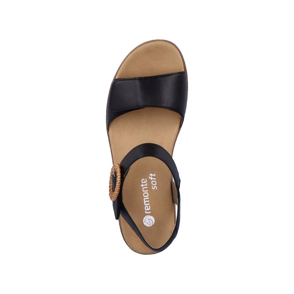 Graphite black remonte women´s strap sandals D0Q52-00 with a hook and loop fastener. Shoe from the top.