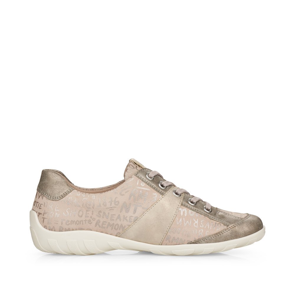 Beige remonte women´s lace-up shoes R3403-60 with a zipper and comfort width G. Shoe inside.