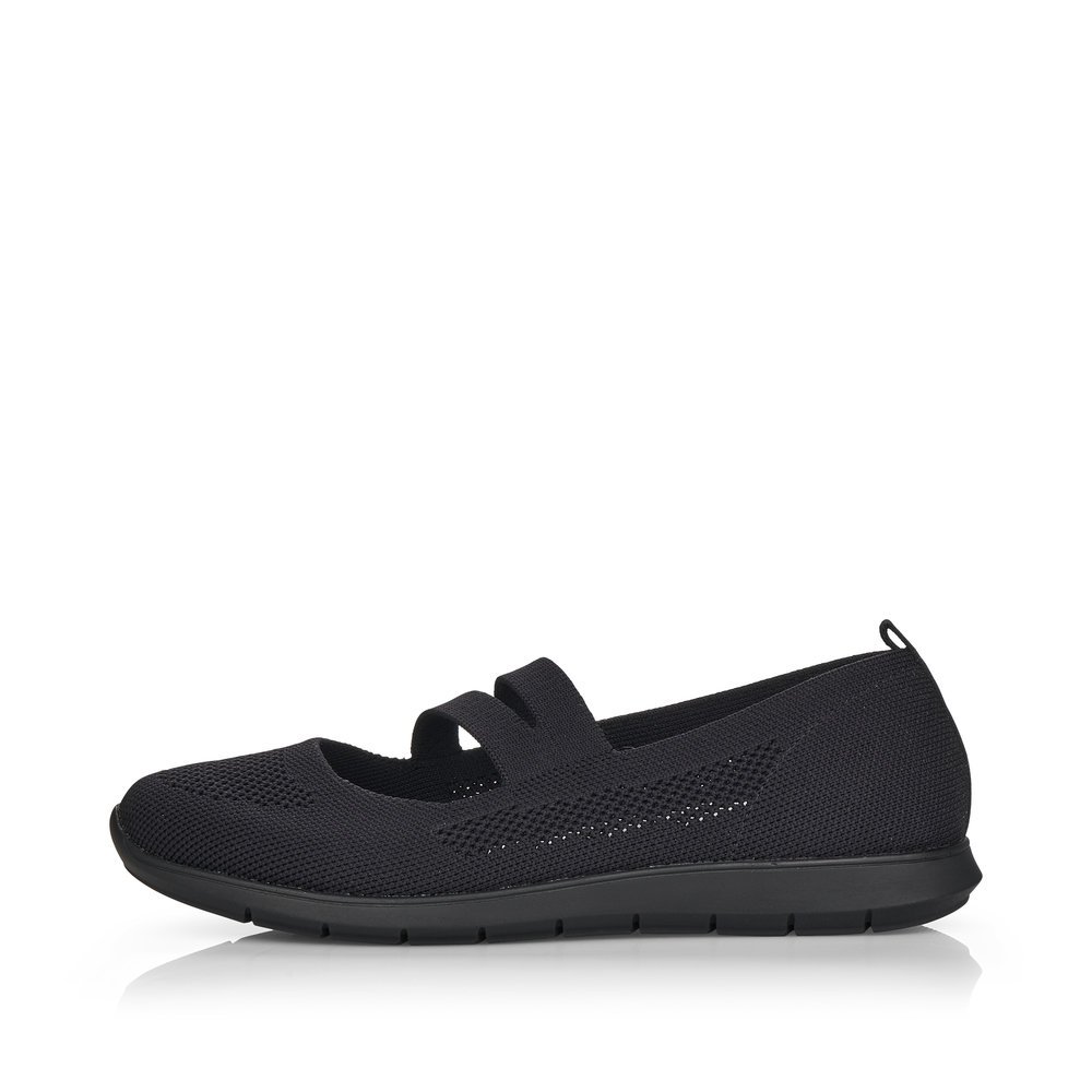 Black remonte women´s ballerinas R7102-01 with elastic insert and comfort width G. Outside of the shoe.