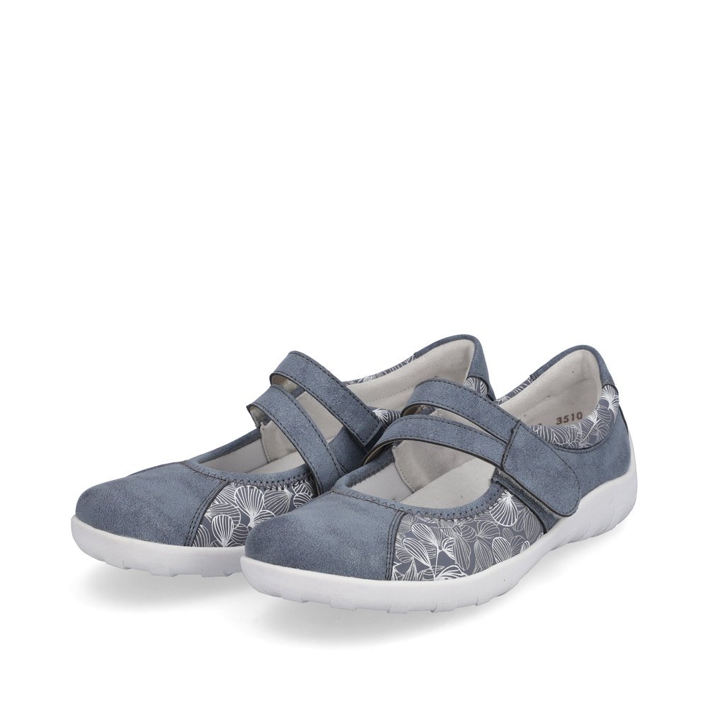 Blue remonte women´s ballerinas R3510-12 with hook and loop fastener. Shoes laterally.