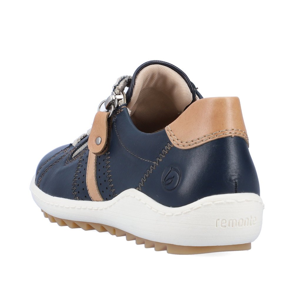 Blue remonte women´s lace-up shoes R1432-14 with zipper and comfort width G. Shoe from the back.