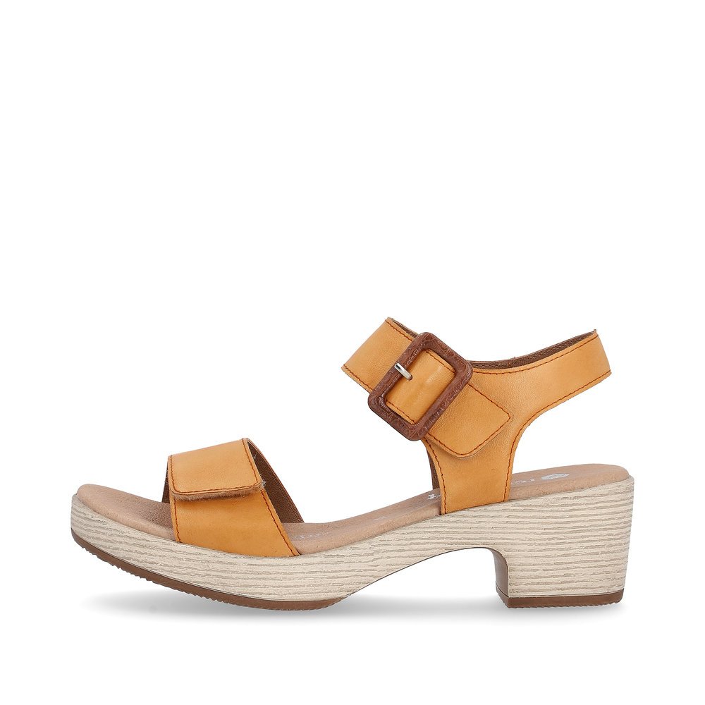 Saffron orange remonte women´s strap sandals D0N52-38 with hook and loop fastener. Outside of the shoe.
