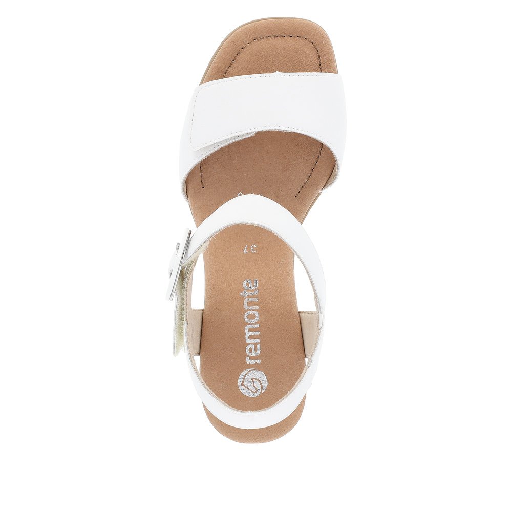 White remonte women´s strap sandals D1K51-81 with hook and loop fastener. Shoe from the top.