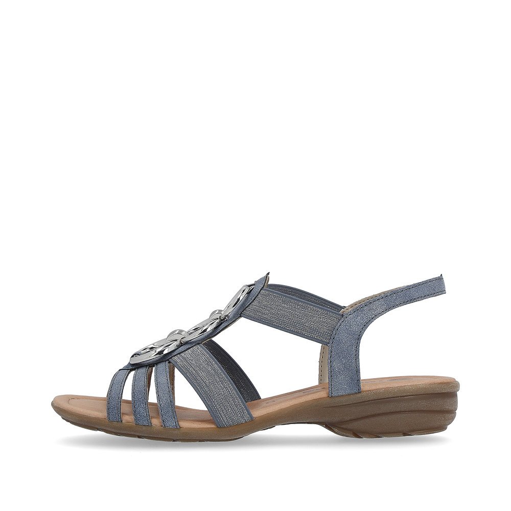 Slate blue remonte women´s strap sandals R3605-12 with an elastic insert. Outside of the shoe.