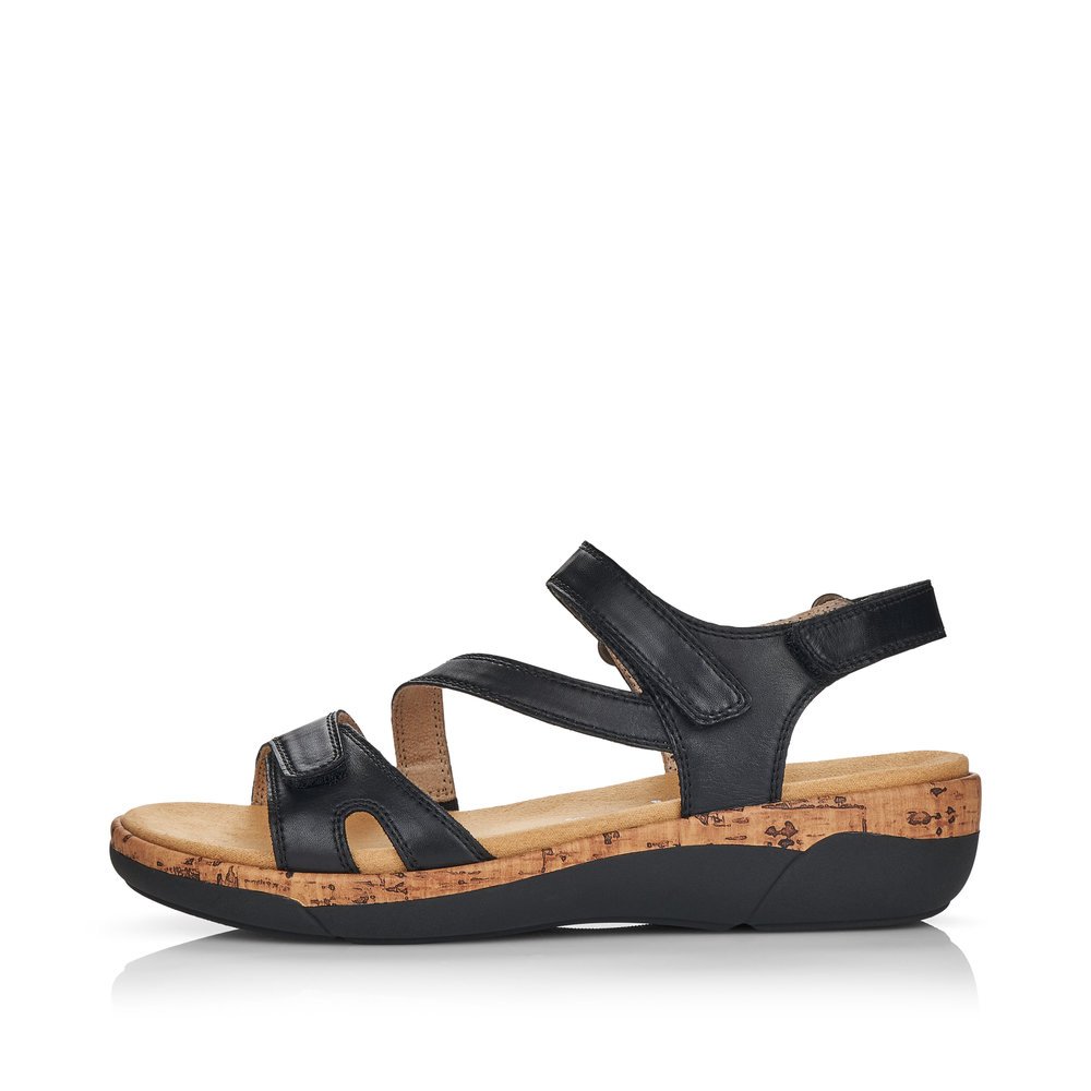 Black remonte women´s strap sandals R6850-01 with hook and loop fastener. Outside of the shoe.