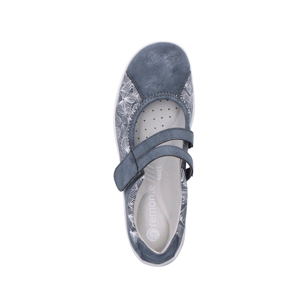 Blue remonte women´s ballerinas R3510-12 with hook and loop fastener. Shoe from the top.
