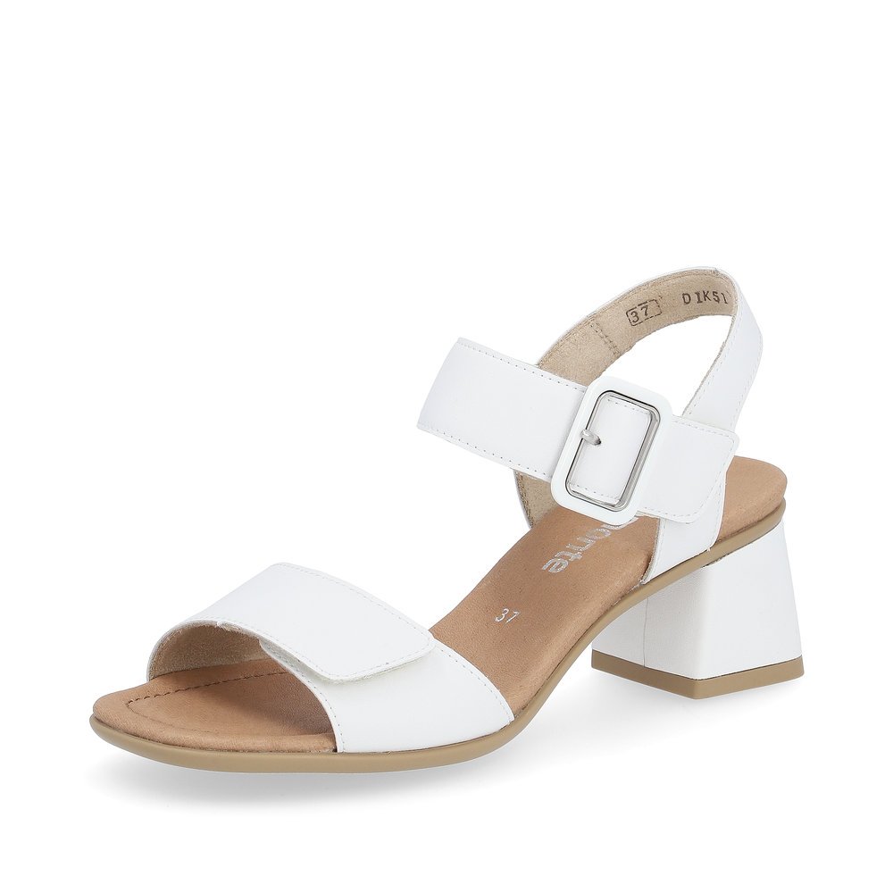 White remonte women´s strap sandals D1K51-81 with hook and loop fastener. Shoe laterally.