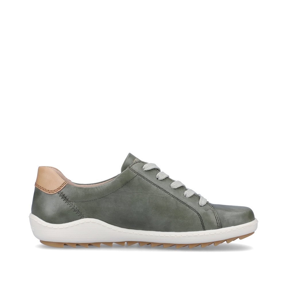 Reed green remonte women´s lace-up shoes R1432-52 with zipper and holes on the side. Shoe inside.