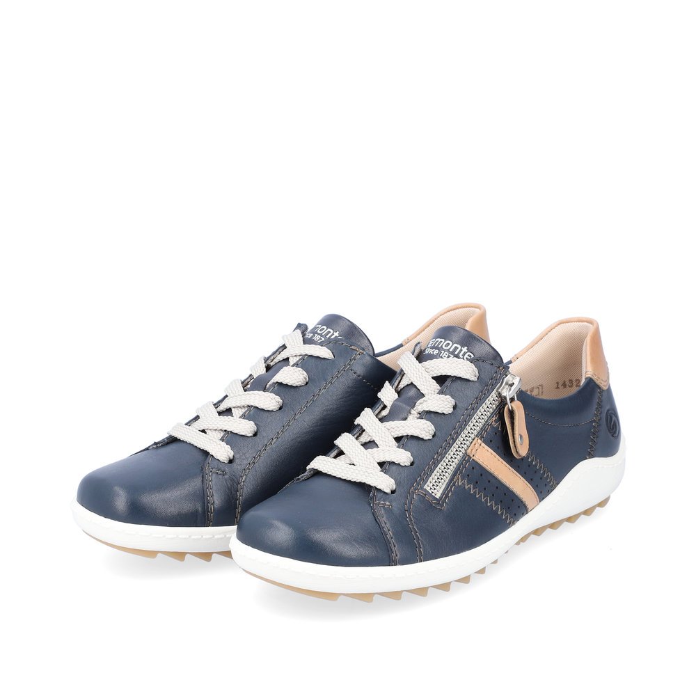 Blue remonte women´s lace-up shoes R1432-14 with zipper and comfort width G. Shoes laterally.