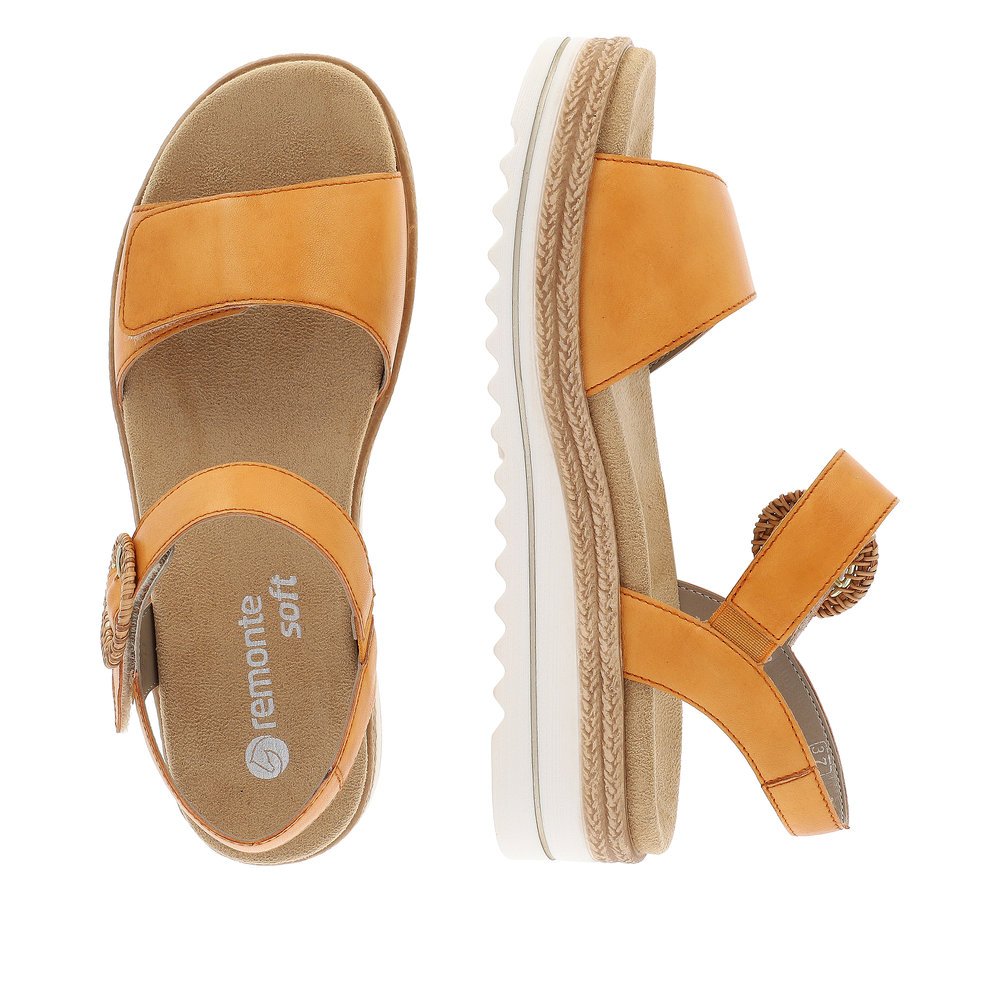 Orange remonte women´s strap sandals D0Q52-38 with hook and loop fastener. Shoe from the top, lying.
