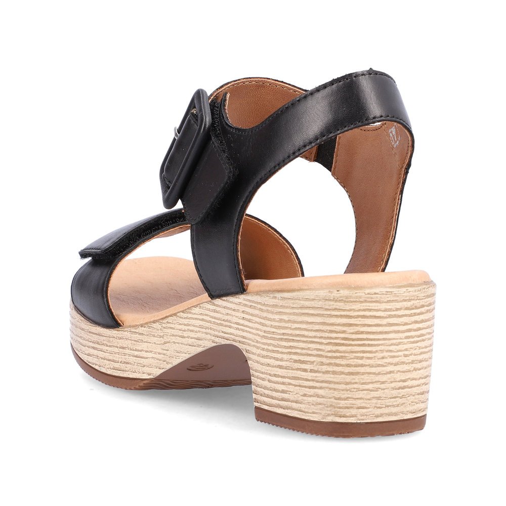 Black remonte women´s strap sandals D0N52-00 with hook and loop fastener. Shoe from the back.
