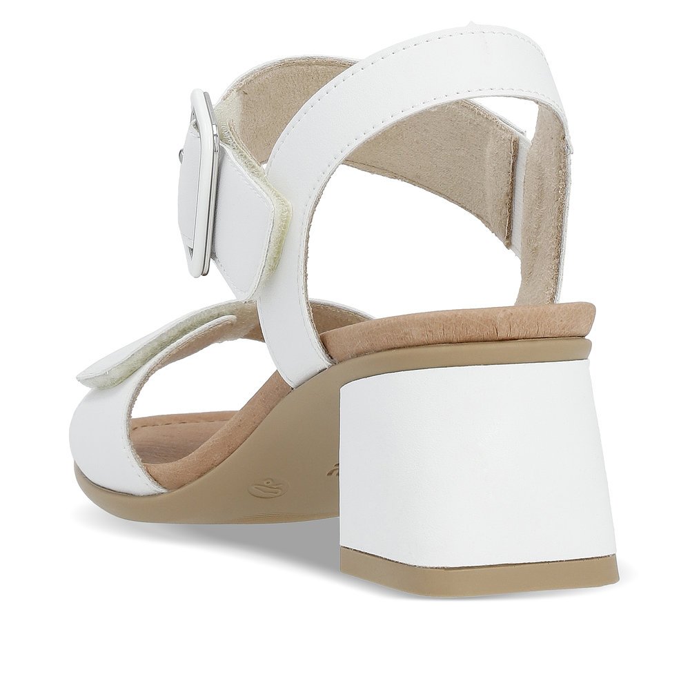 White remonte women´s strap sandals D1K51-81 with hook and loop fastener. Shoe from the back.