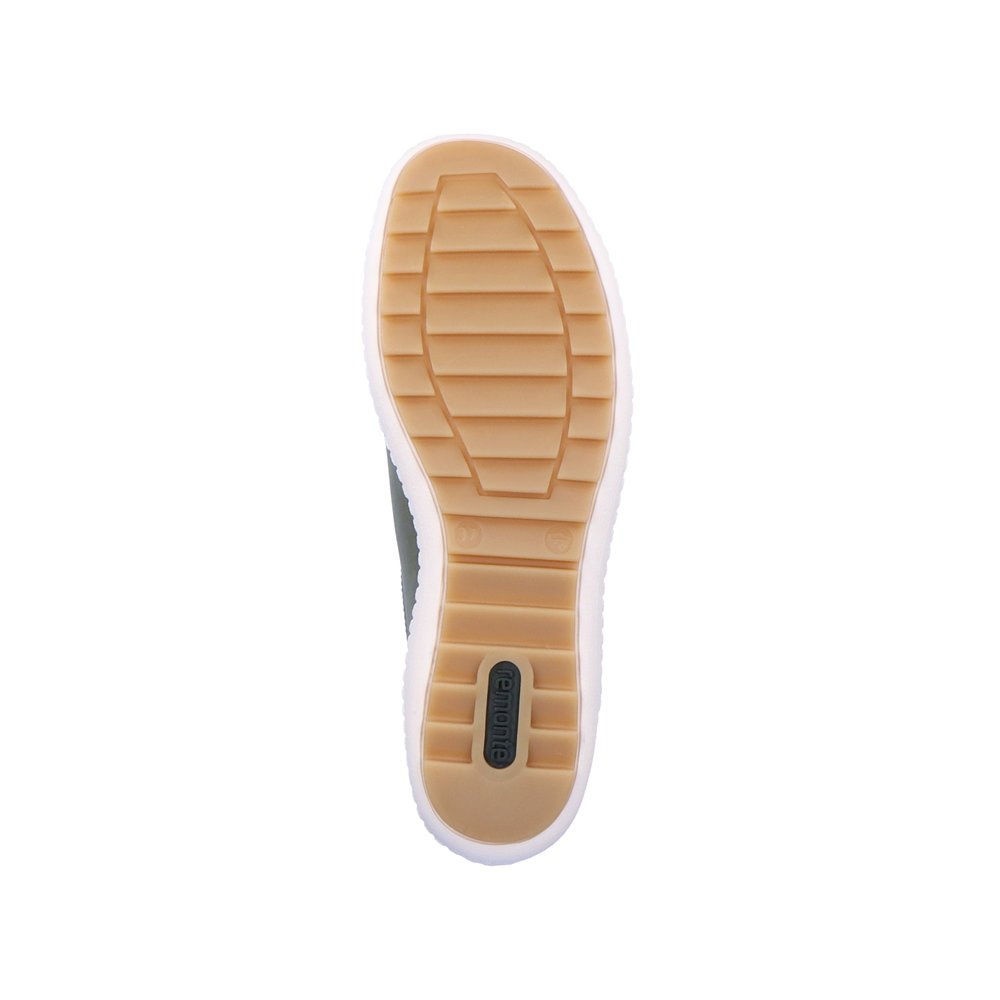 Reed green remonte women´s lace-up shoes R1432-52 with zipper and holes on the side. Outsole of the shoe.