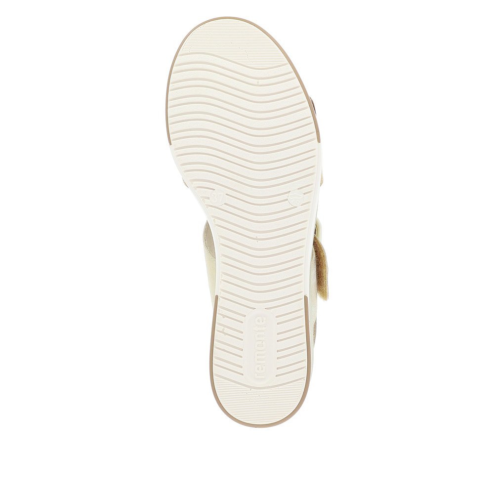 Beige remonte women´s wedge sandals D1P50-90 with hook and loop fastener. Outsole of the shoe.