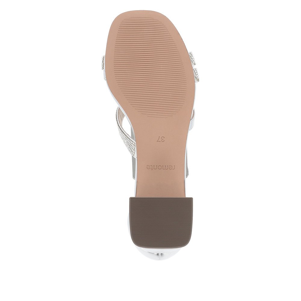 Silver vegan remonte women´s strap sandals D1L51-90 with buckle and soft cover sole. Outsole of the shoe.