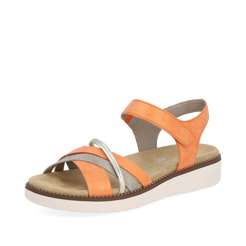 remonte sandales à lanières orange végétaliennes femmes D2058-38. Chaussure inclinée sur le côté.