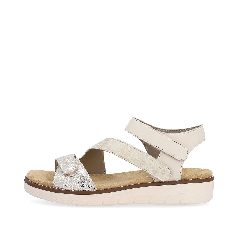 Cream beige remonte women´s strap sandals D2050-61 with a hook and loop fastener. Outside of the shoe.