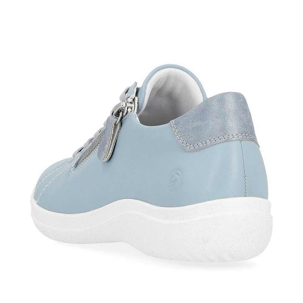 Baby blue remonte women´s lace-up shoes D1E03-10 with a zipper and comfort width G. Shoe from the back.