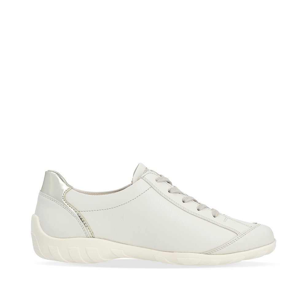 Swan white remonte women´s lace-up shoes R3411-80 with a zipper and comfort width G. Shoe inside.