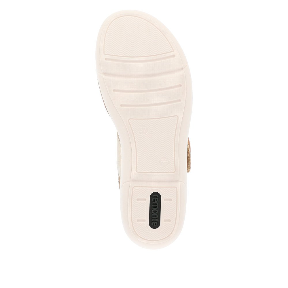 remonte sandales à lanières beiges femmes R6853-61 avec fermeture velcro. Semelle extérieure de la chaussure.