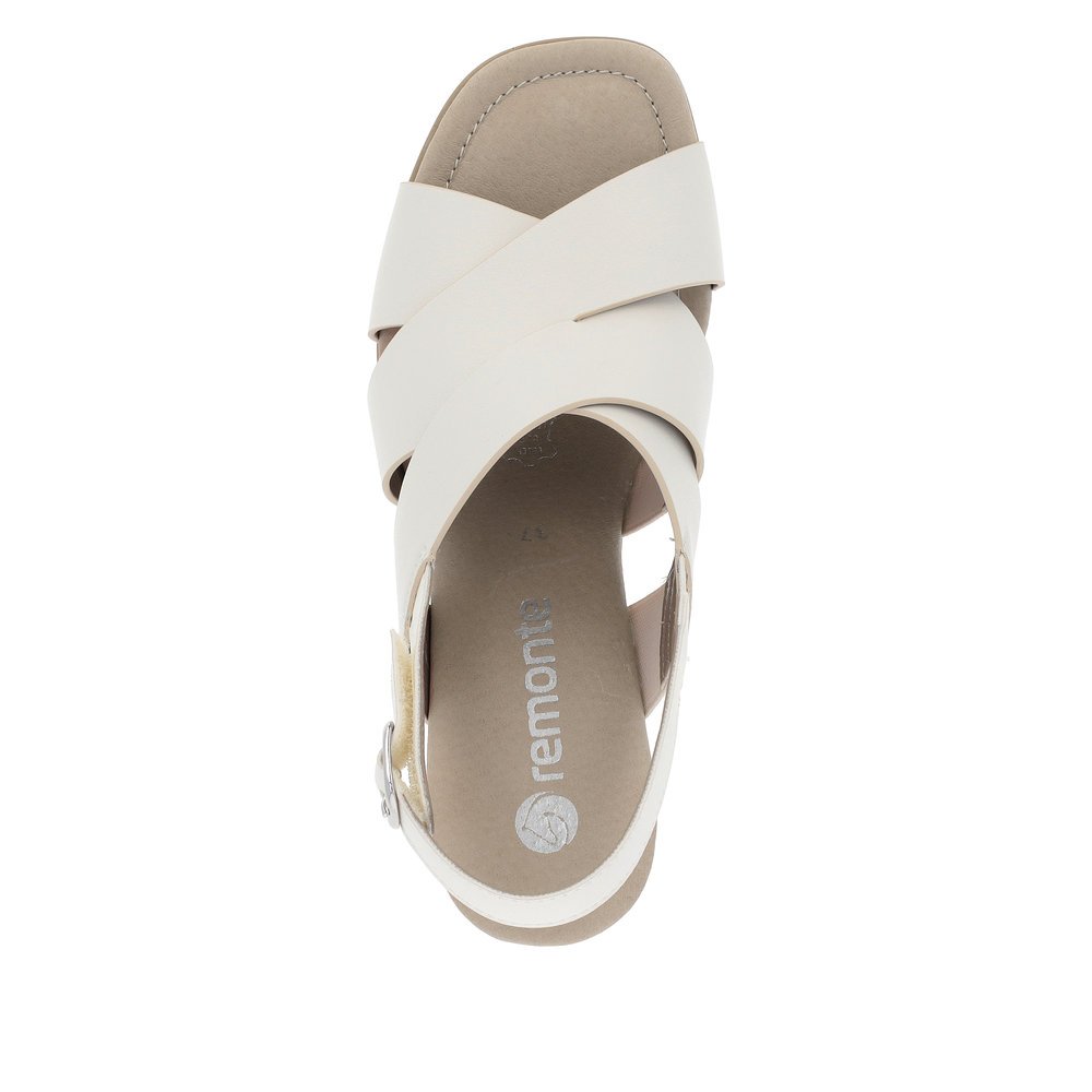 Cream white remonte women´s strap sandals D1K53-80 with a hook and loop fastener. Shoe from the top.