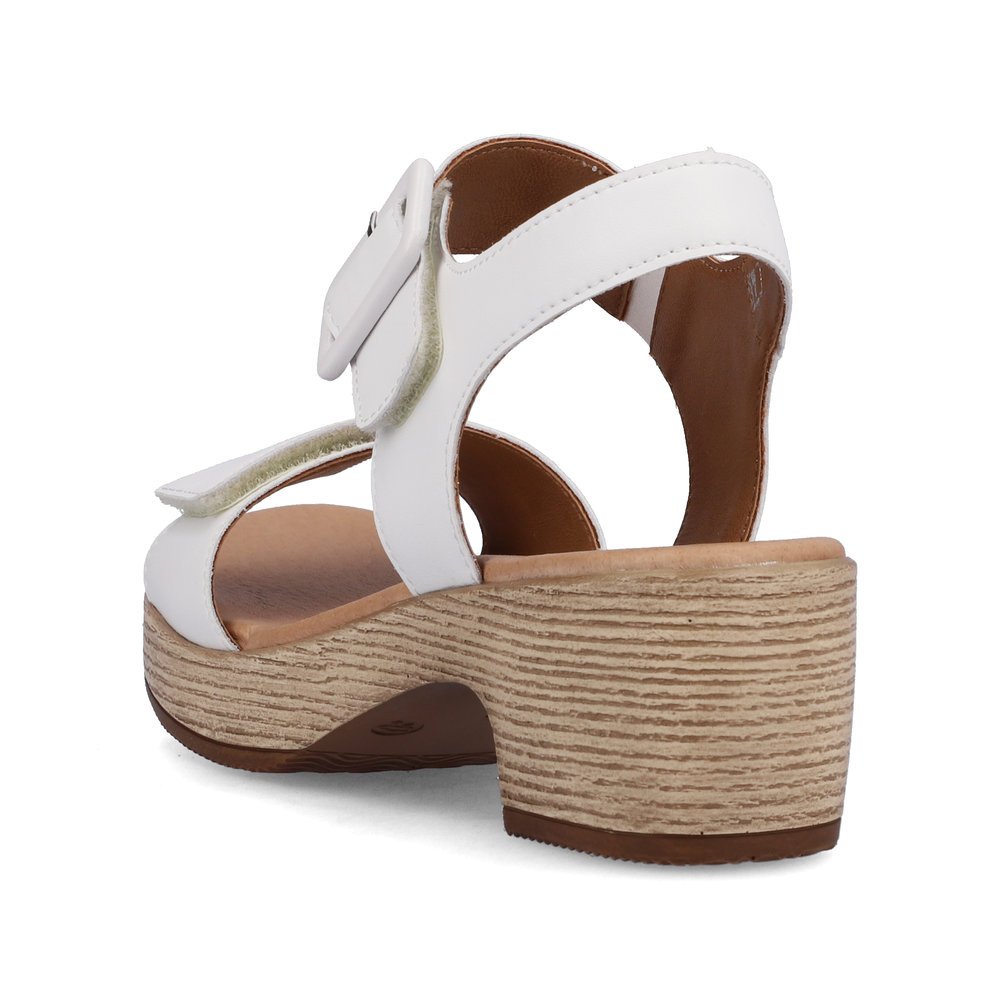 White remonte women´s strap sandals D0N52-80 with hook and loop fastener. Shoe from the back.