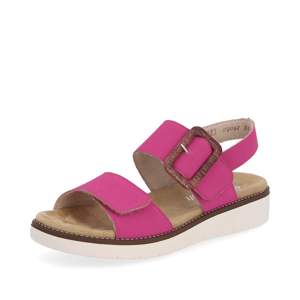 Pink remonte women´s strap sandals D2067-31 with a hook and loop fastener. Shoe laterally.