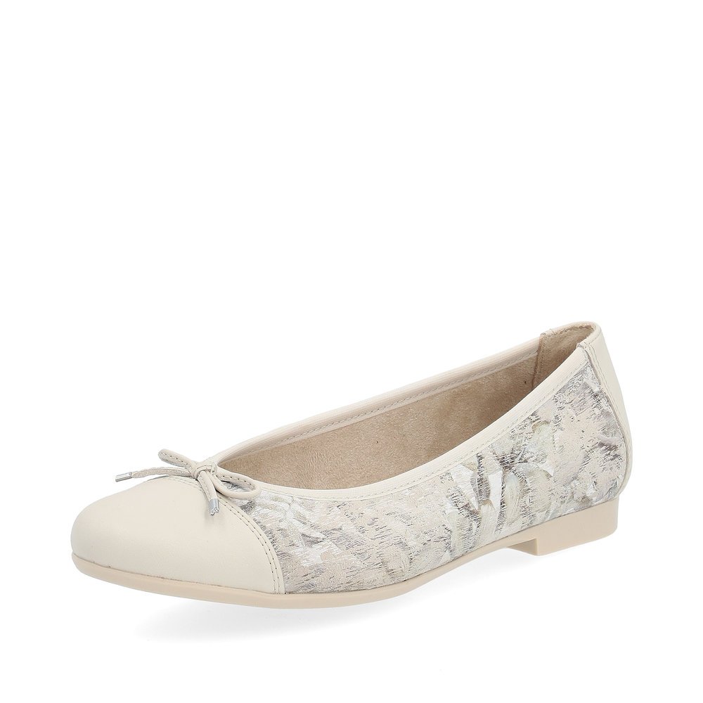 Cream beige remonte women´s ballerinas D0K04-60 with floral pattern. Shoe laterally.
