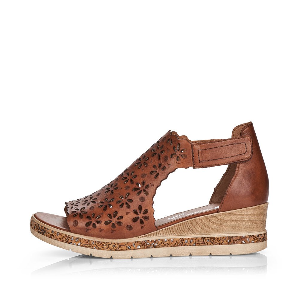 Brown remonte women´s wedge sandals D3056-24 with a hook and loop fastener. Outside of the shoe.