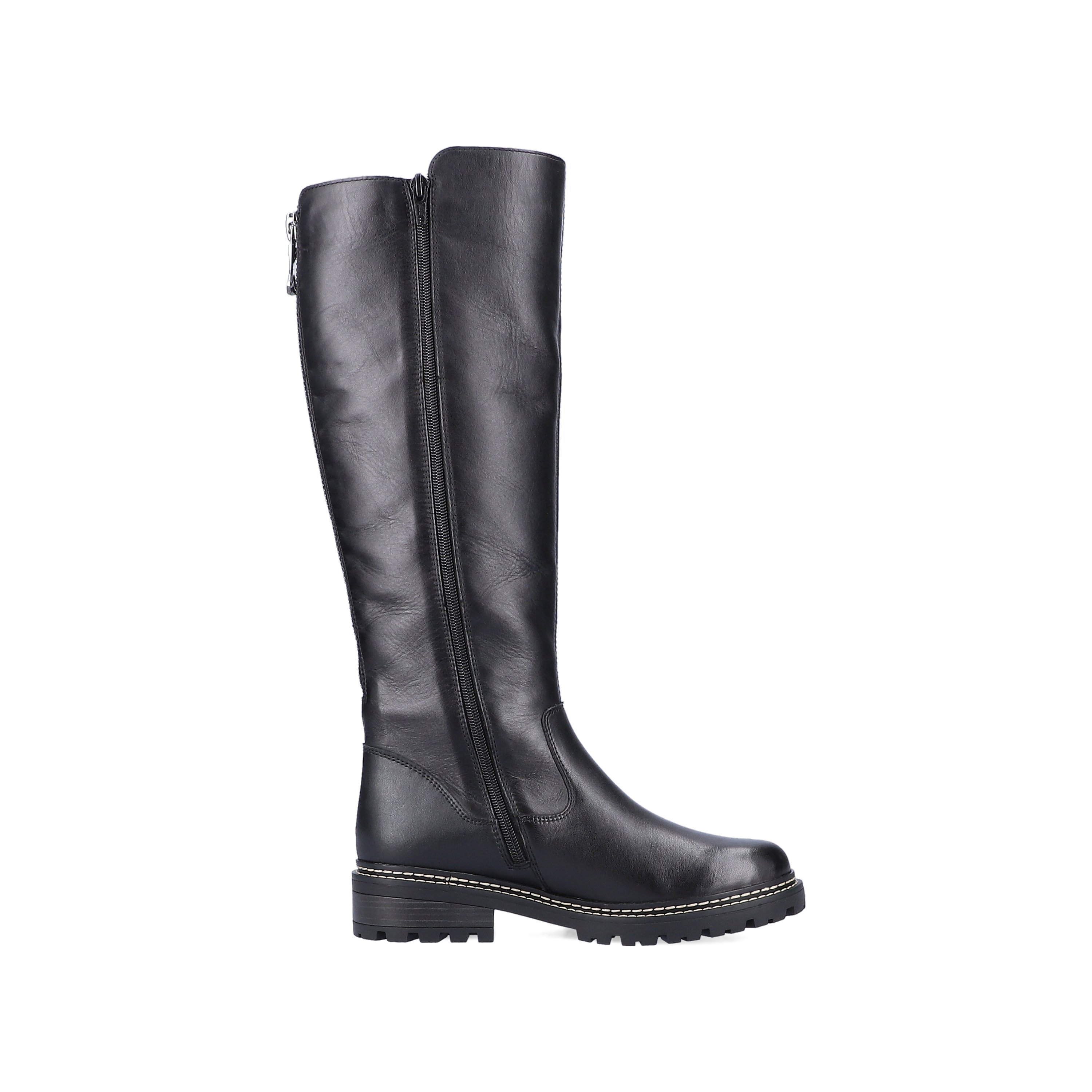Asphalt black remonte women´s high boots D0B72-01 with cushioning profile sole. Shoe inside