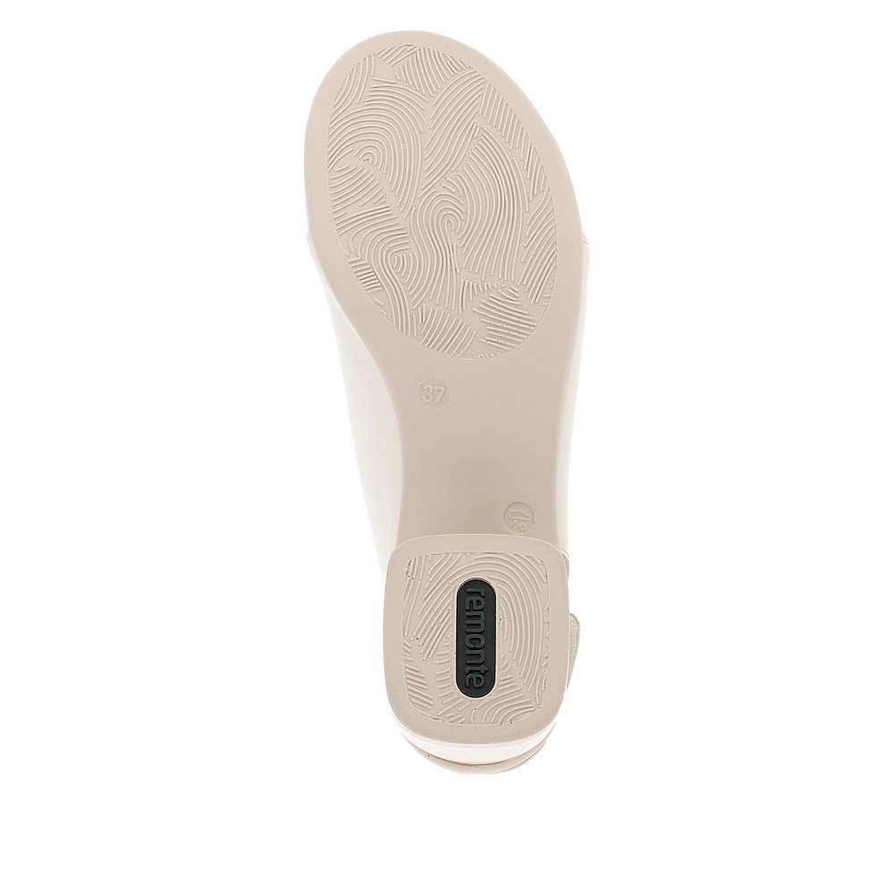 Vanilla beige remonte women´s strap sandals R8772-60 with a hook and loop fastener. Outsole of the shoe.