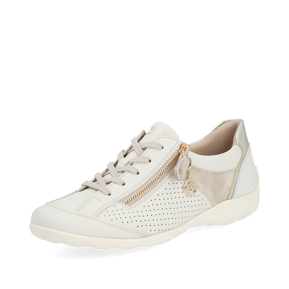 Swan white remonte women´s lace-up shoes R3411-80 with a zipper and comfort width G. Shoe laterally.