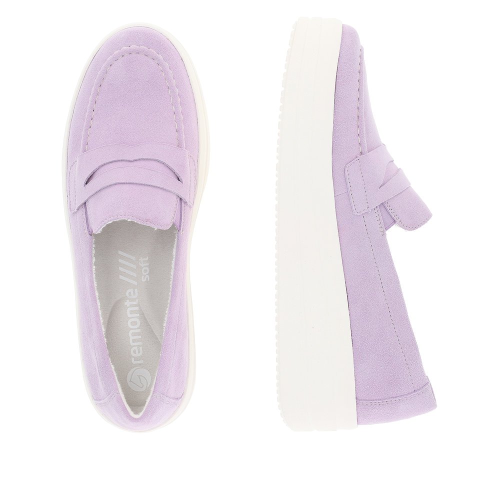 Purple remonte women´s slippers D1C05-30 with elastic insert and comfort width G. Shoe from the top, lying.