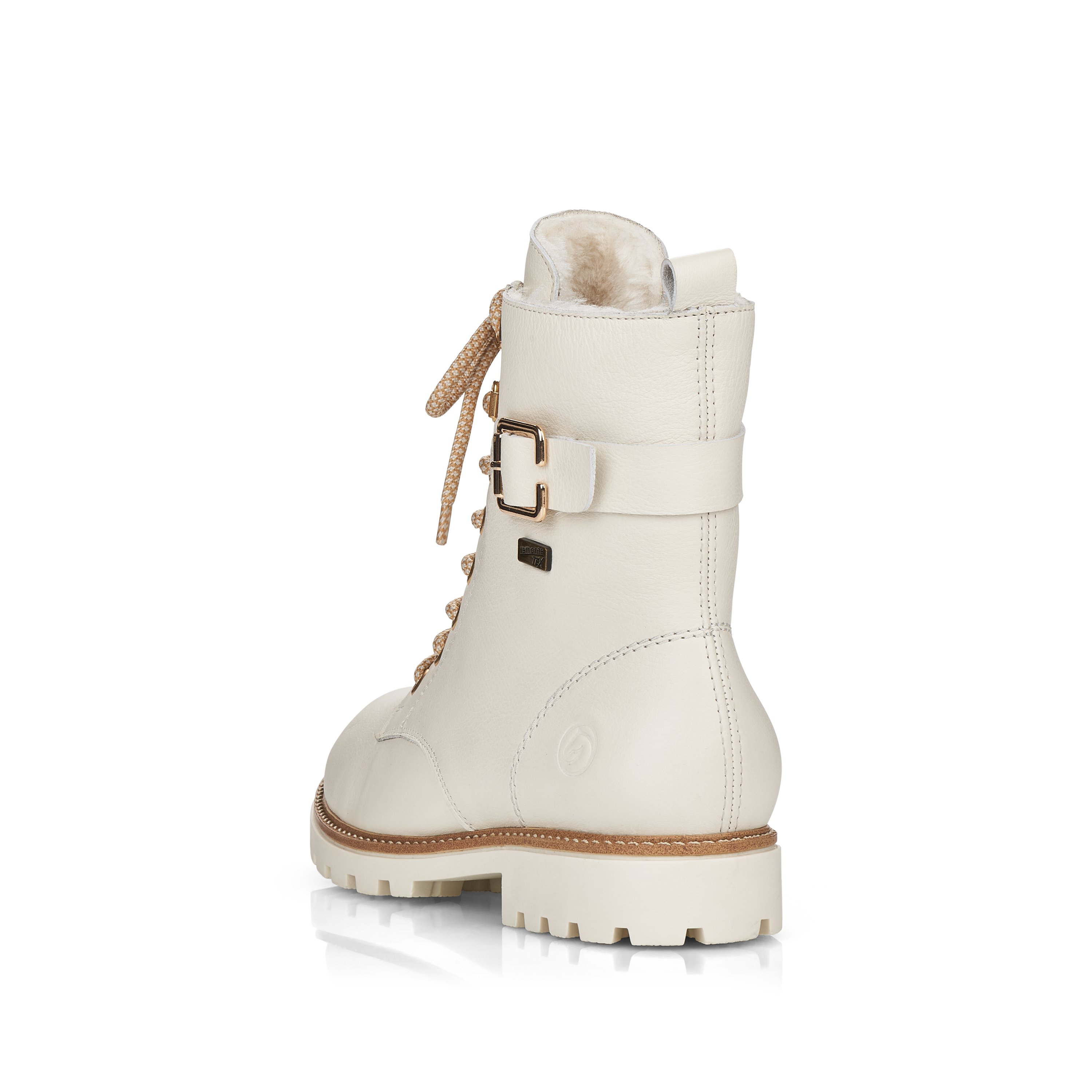 Off-white remonte women´s lace-up boots D8475-80 with flexible profile sole. Shoe from the back