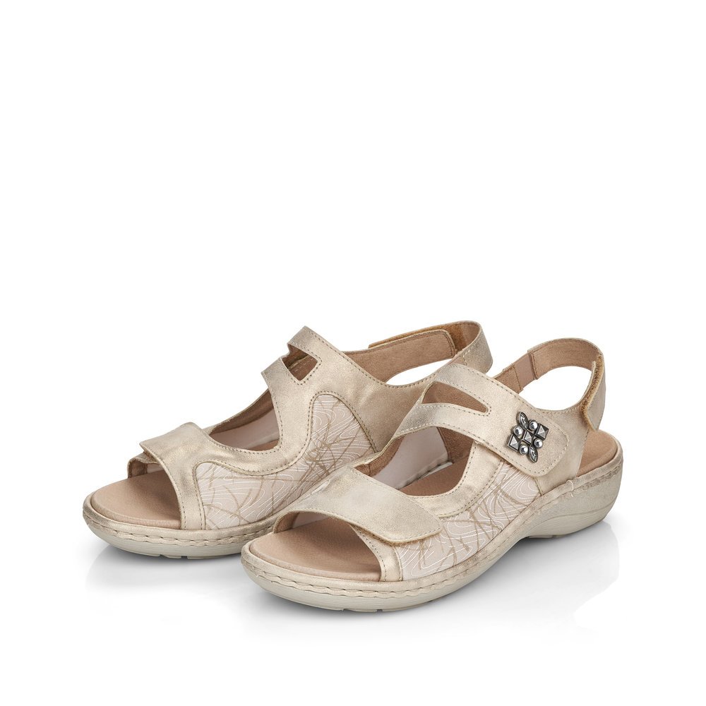 Light beige remonte women´s strap sandals D7647-94 with hook and loop fastener. Shoes laterally.