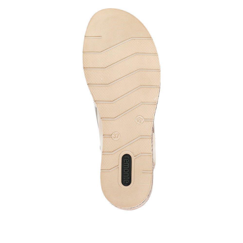 remonte sandales compensées beiges femmes D3075-60 avec fermeture éclair. Semelle extérieure de la chaussure.